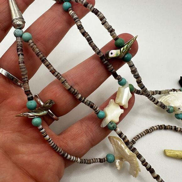 Amazing Zuni-style Fetish necklace with heishi shell, turquoise, stone beads! - Picture 8 of 16